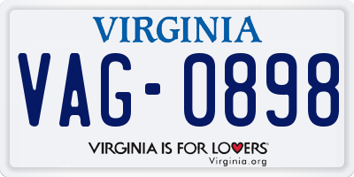 VA license plate VAG0898