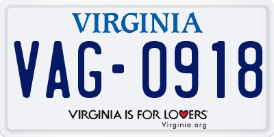 VA license plate VAG0918