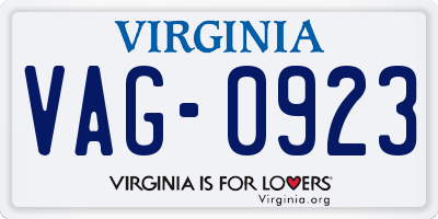 VA license plate VAG0923