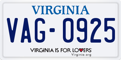 VA license plate VAG0925
