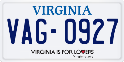 VA license plate VAG0927
