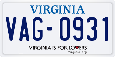 VA license plate VAG0931