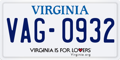 VA license plate VAG0932