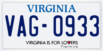 VA license plate VAG0933