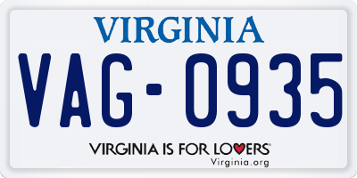 VA license plate VAG0935