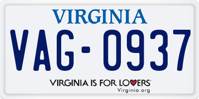 VA license plate VAG0937