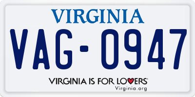 VA license plate VAG0947