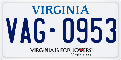 VA license plate VAG0953