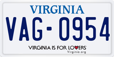 VA license plate VAG0954