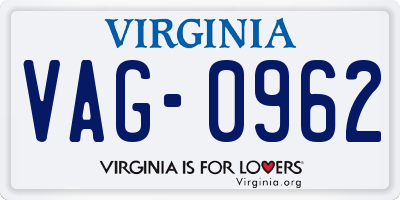 VA license plate VAG0962