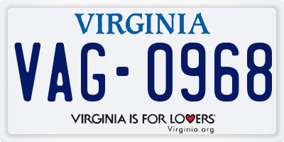 VA license plate VAG0968