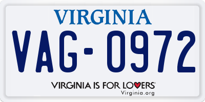 VA license plate VAG0972