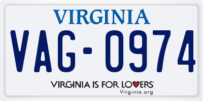 VA license plate VAG0974