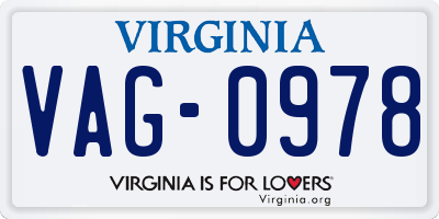 VA license plate VAG0978