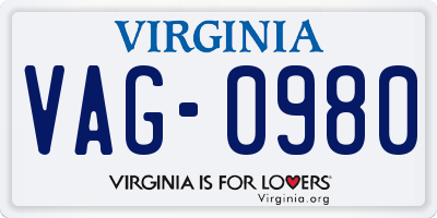 VA license plate VAG0980