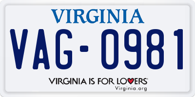 VA license plate VAG0981