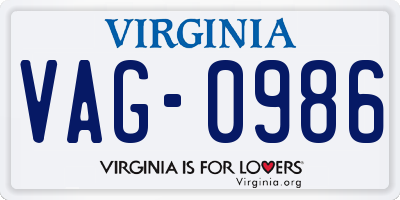 VA license plate VAG0986