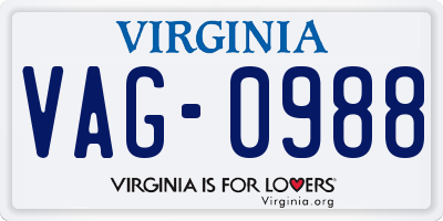 VA license plate VAG0988