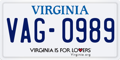 VA license plate VAG0989