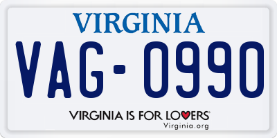 VA license plate VAG0990