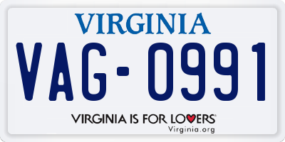 VA license plate VAG0991
