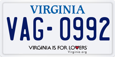 VA license plate VAG0992
