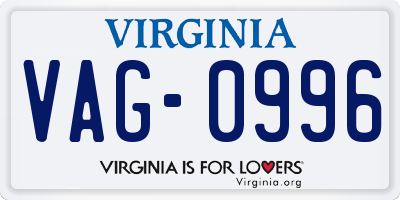 VA license plate VAG0996