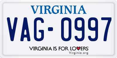 VA license plate VAG0997
