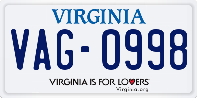 VA license plate VAG0998
