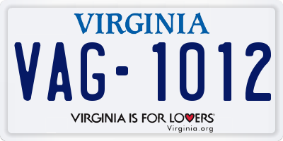 VA license plate VAG1012