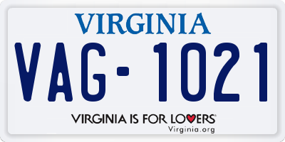 VA license plate VAG1021
