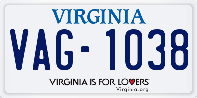 VA license plate VAG1038