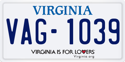 VA license plate VAG1039