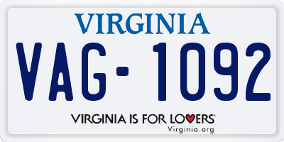 VA license plate VAG1092