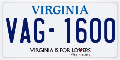 VA license plate VAG1600