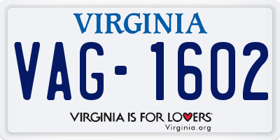 VA license plate VAG1602