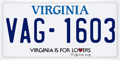 VA license plate VAG1603