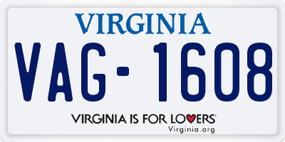 VA license plate VAG1608