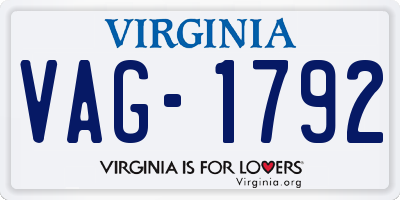 VA license plate VAG1792