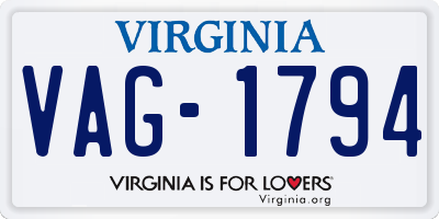 VA license plate VAG1794