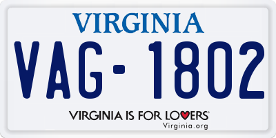 VA license plate VAG1802