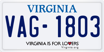 VA license plate VAG1803