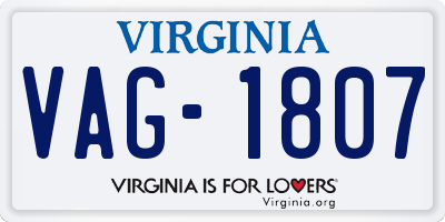 VA license plate VAG1807