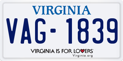 VA license plate VAG1839