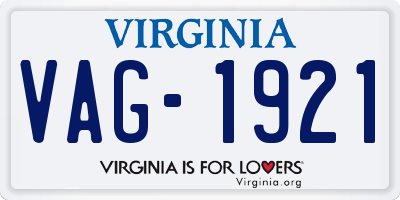 VA license plate VAG1921