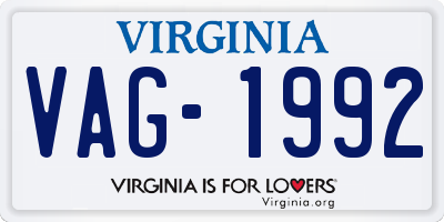 VA license plate VAG1992
