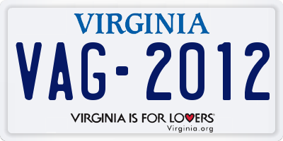 VA license plate VAG2012