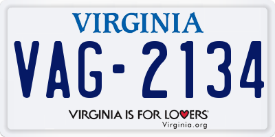 VA license plate VAG2134