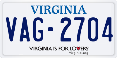 VA license plate VAG2704