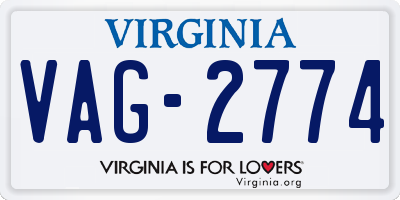 VA license plate VAG2774